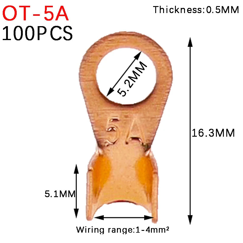 10/20/50/68/100pcs Copper Battery Cable Connector Terminal Open Lugs Wire Terminals Mayitr OT-3A OT-10A OT-20A OT-40A OT-60A