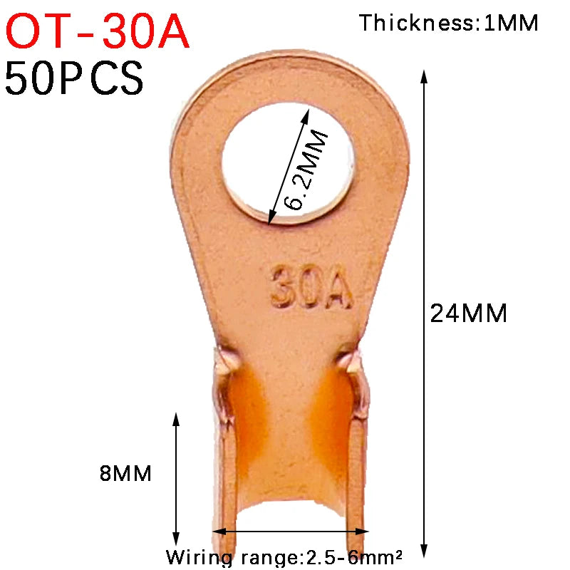 10/20/50/68/100pcs Copper Battery Cable Connector Terminal Open Lugs Wire Terminals Mayitr OT-3A OT-10A OT-20A OT-40A OT-60A