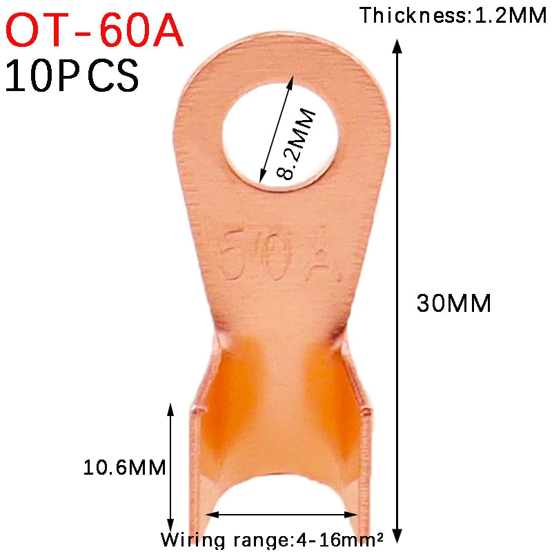 10/20/50/68/100pcs Copper Battery Cable Connector Terminal Open Lugs Wire Terminals Mayitr OT-3A OT-10A OT-20A OT-40A OT-60A